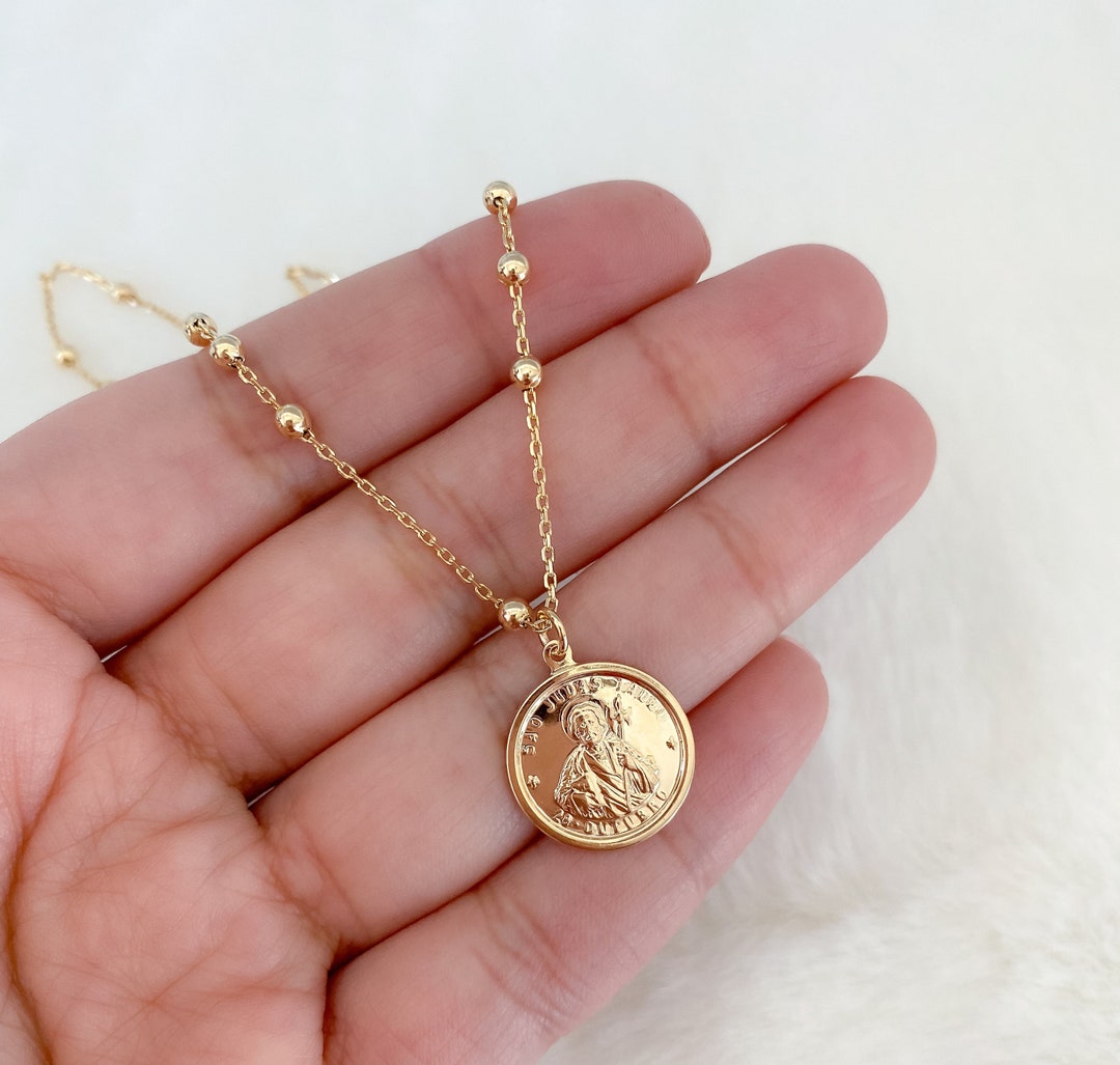 18k Gold Filled Saint Jude Necklace, San Judas Tadeo Necklace ...