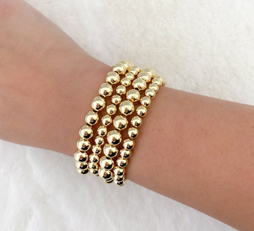 Gold Filled Beaded Bracelet, 6mm 10mm Gold Bead Bracelet, Stackable ...