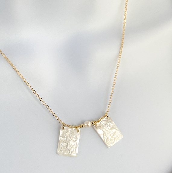 Mother of Pearl Scapular Necklace Escapulario Necklace - Etsy