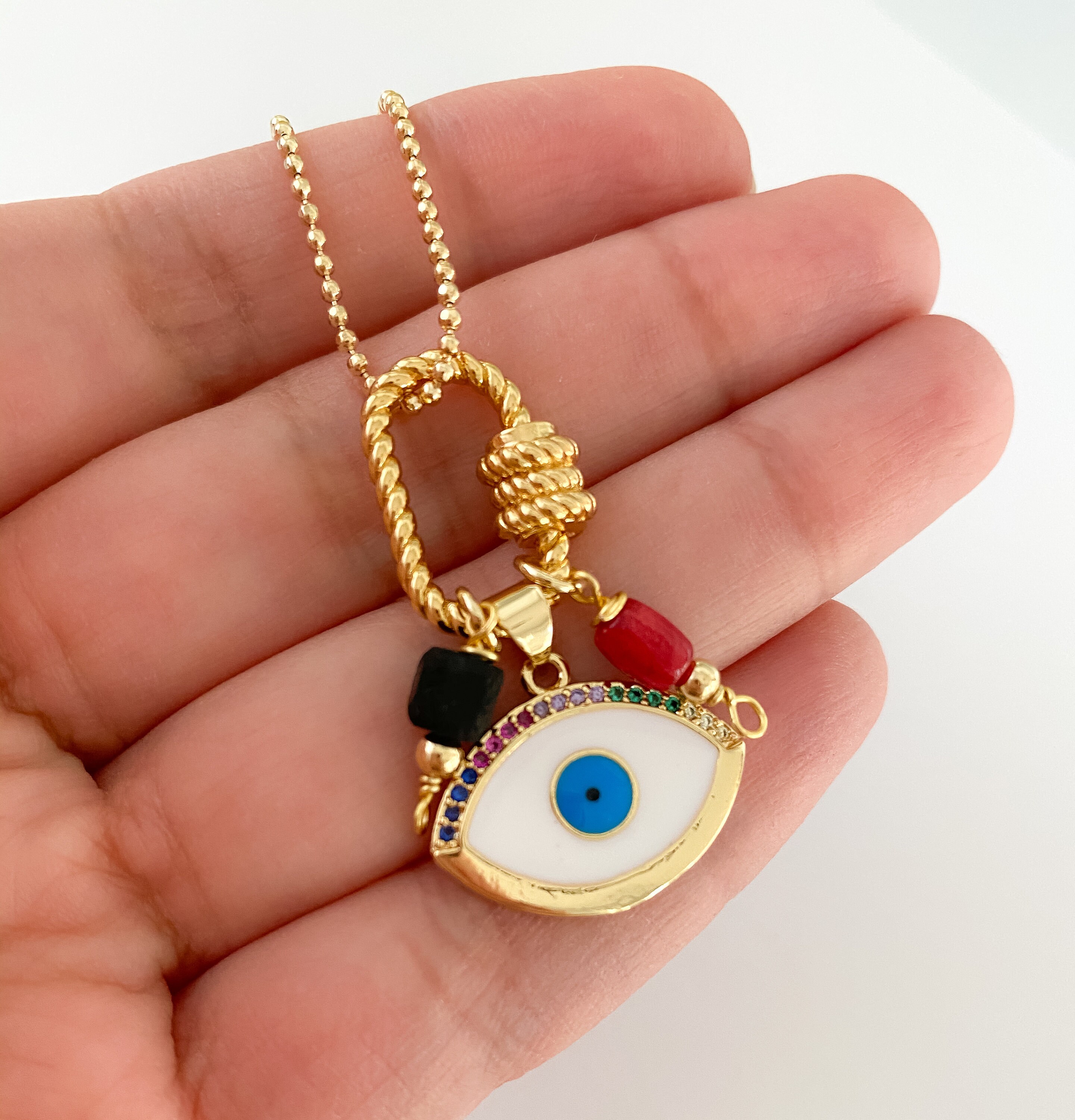 Gold Evil Eye Necklace Evil Eye Charm Protection Necklace Etsy