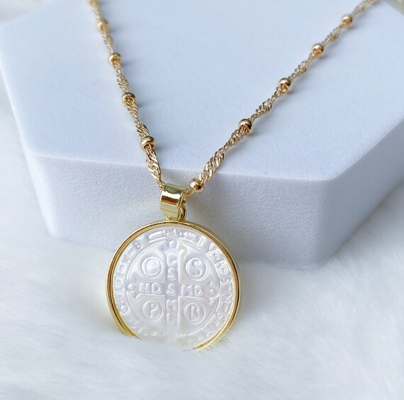 St Benedict Necklace Mother of Pearl Saint Benedict Necklace