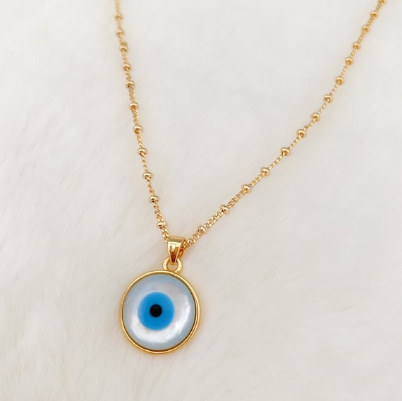 Perlmutt böses Auge Halskette, weißes Auge Halskette, böses Auge Charme, böses  Auge Schmuck, böses Auge Anhänger, Schutz Halskette - .de