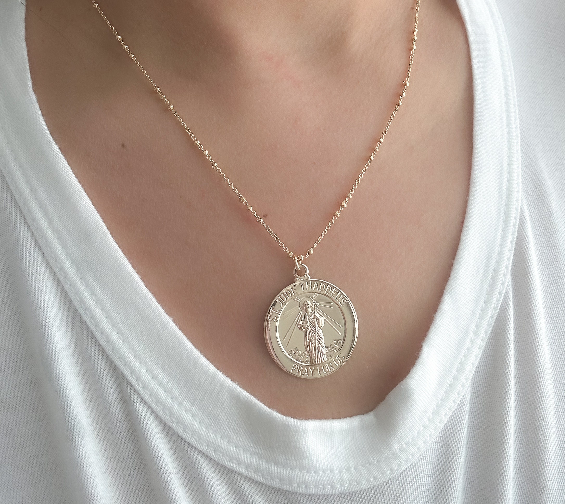 18k Gold Filled Saint Jude Thaddeus Necklace, San Judas Tadeo Necklace ...