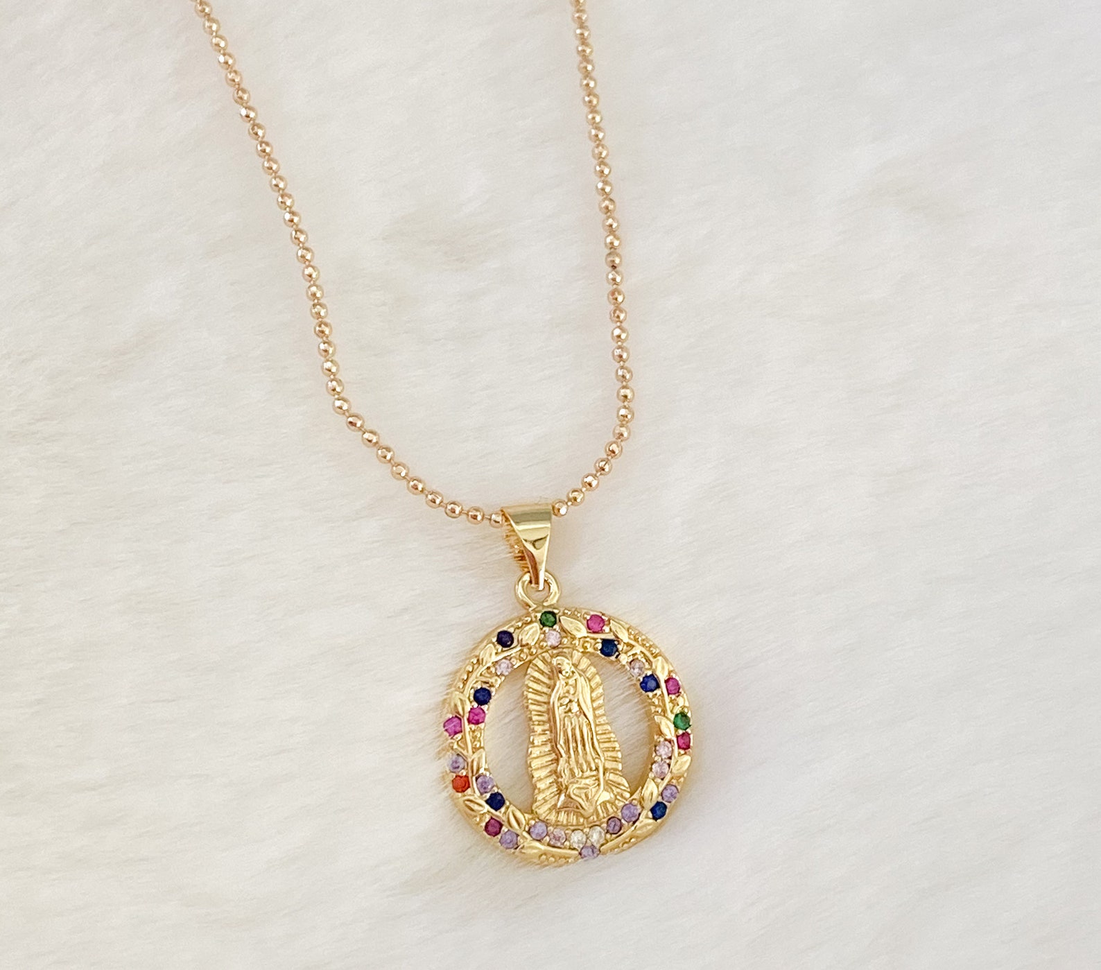 18k Gold Filled Our Lady of Guadalupe Necklace, Virgin Mary Necklace ...