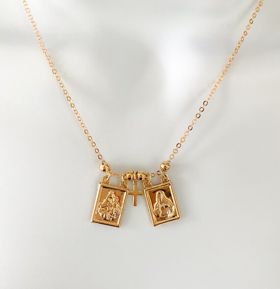 Gold Filled Scapular Necklace Our Lady 
