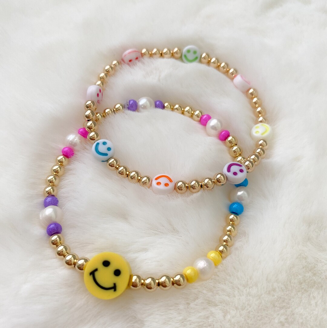 Smiley Face Bracelet, Happy Face Bracelet, Happy Face Jewelry, Gold
