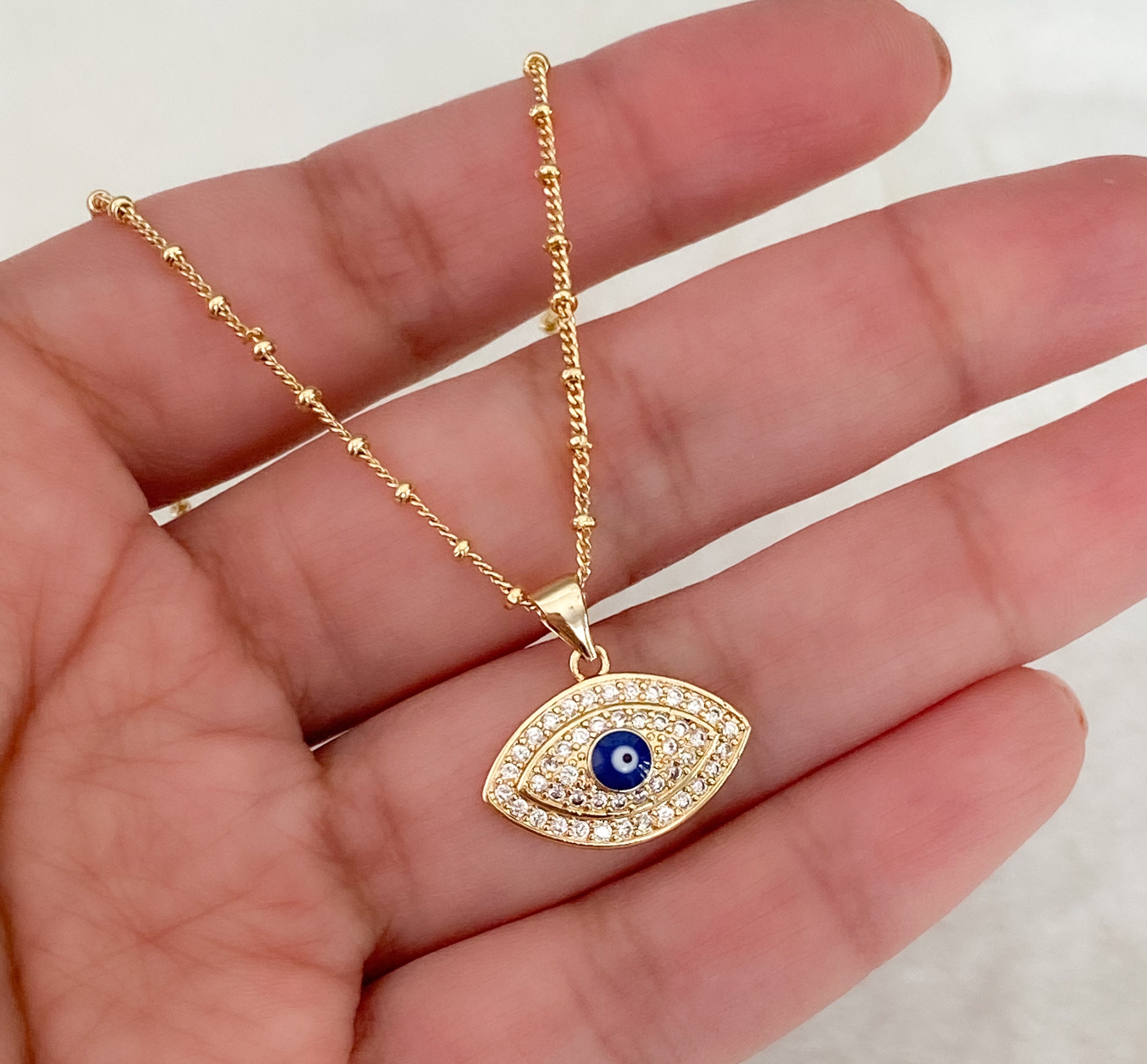 Collana Malocchio Piangente In Acciaio Inox – Ciondolo Occhio Blu E Zircone, Catena Lunga 45+5 Cm, Regalo Per Donne - 2