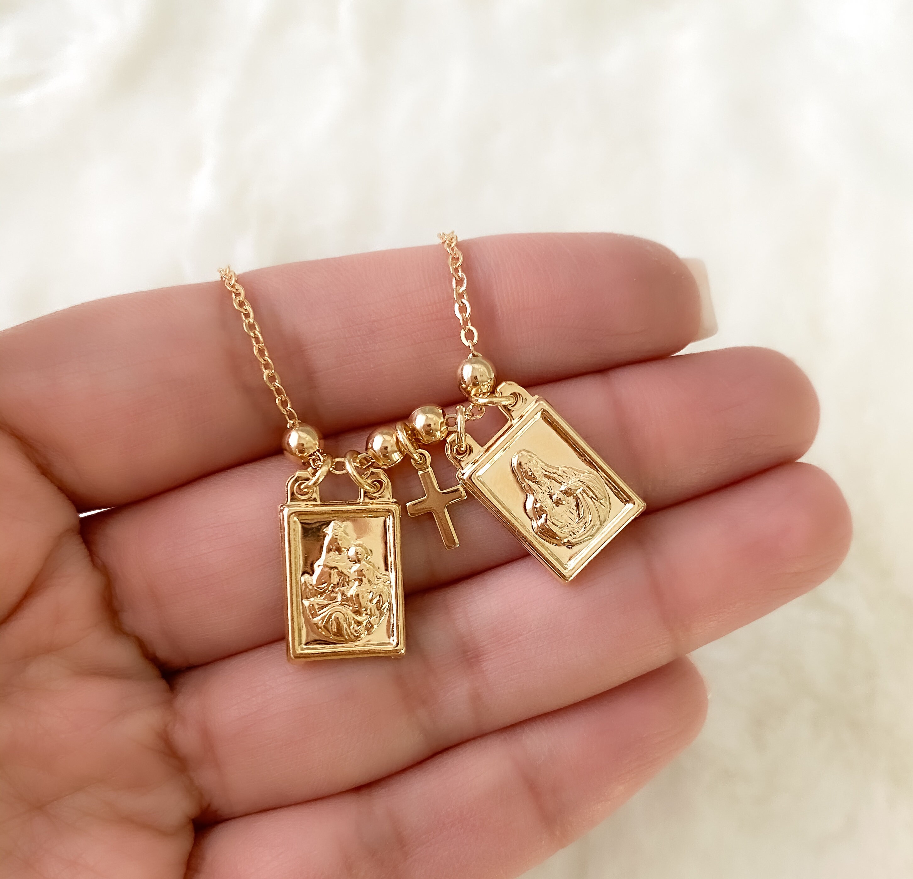 Gold Filled Scapular Necklace Our Lady 