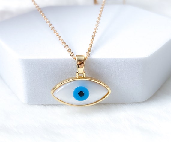 18k Gold Filled Evil Eye Necklace Mother of Pearl Evil Eye Charm