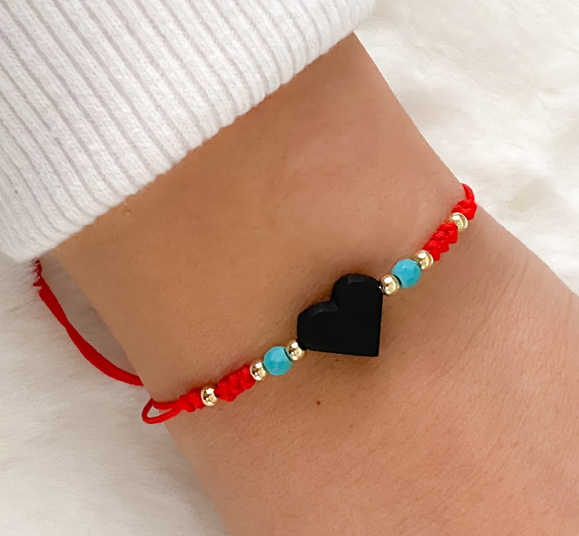 Azabache Bracelet Azabache Bracelet for Adult Heart Etsy