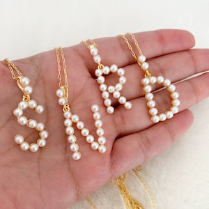 Pearl initial letter necklace, pearl letter necklace, personalized necklace, personalized gift, custom initial jewelry, letter charm