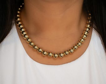 10mm Gold ball beaded necklace, Gold filled ball necklace, gold beaded choker necklace, gold bead layering necklace