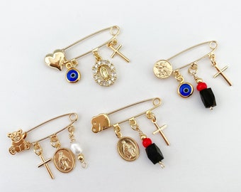 QMEXINS Broche judío chapado en oro de 18 quilates para bebé, protector contra el mal de ojo, joyería para pañales, cochecito, regalo de cumpleaños