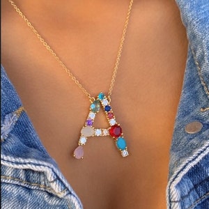 Collar con inicial, collar con letras de arcoíris, colgante con letras de colores, regalo personalizado, collar personalizado, monograma inicial grande, regalo para ella