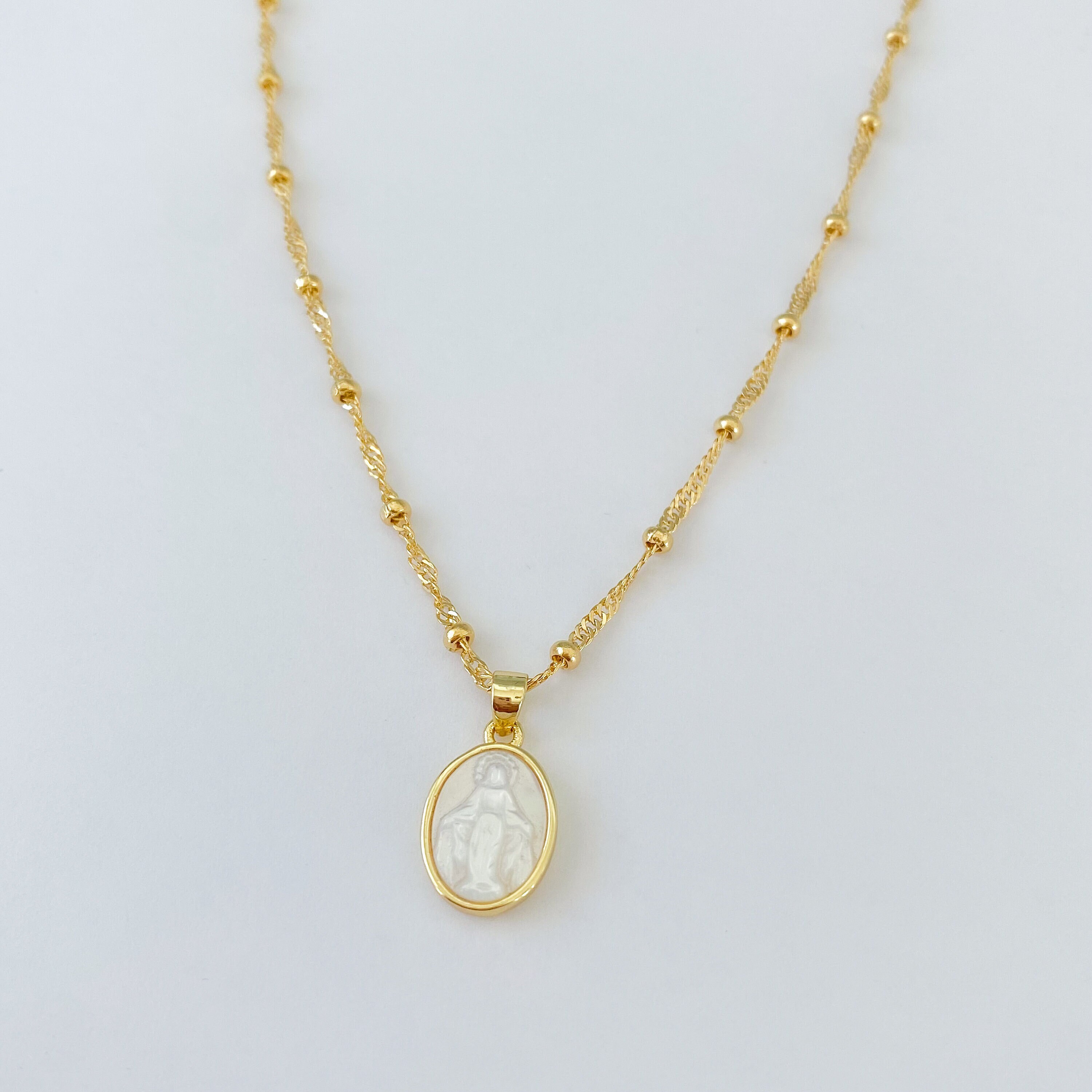Mother of Pearl Virgin Mary Medal 