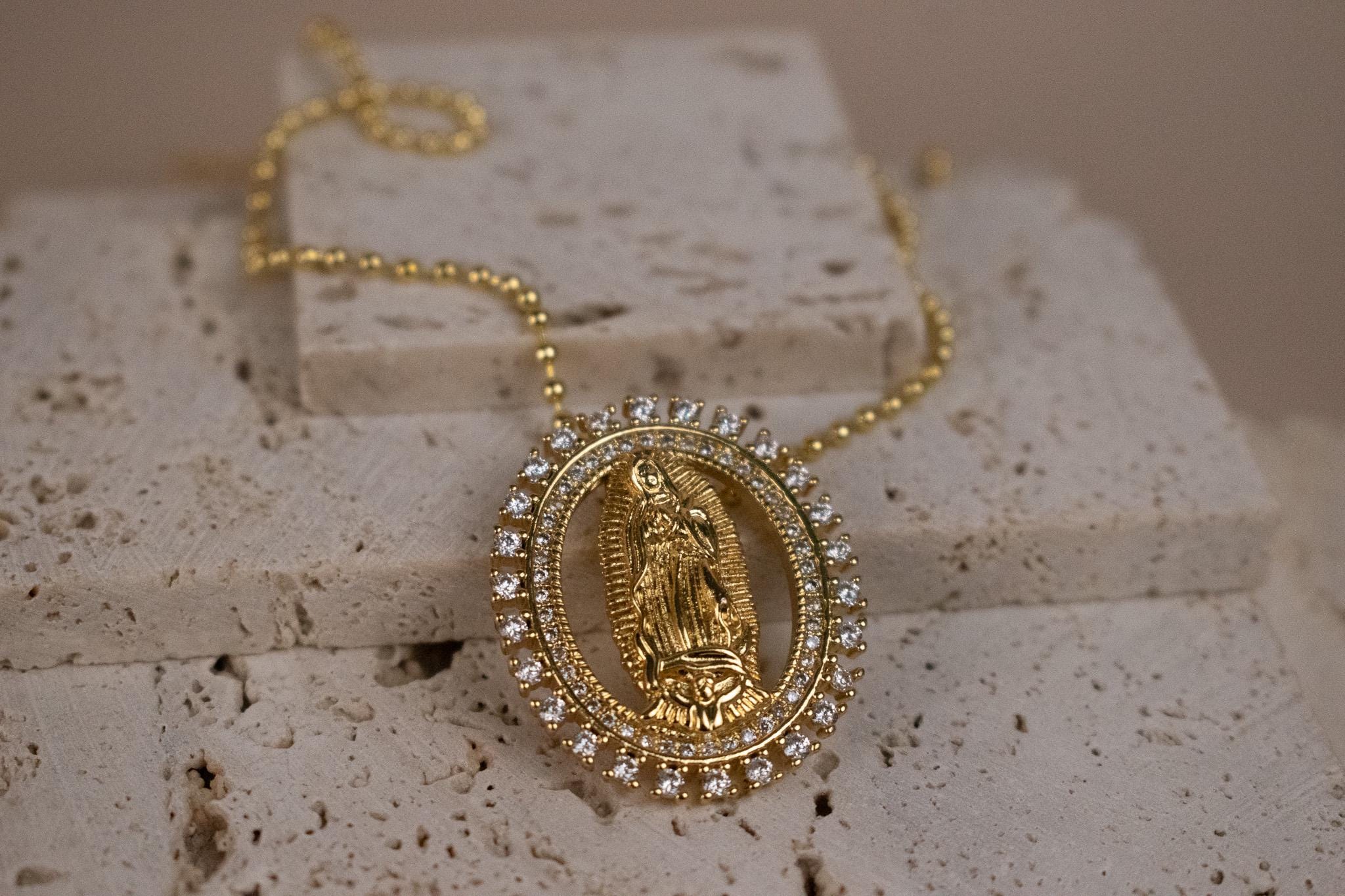 18k Gold Filled Virgin of Guadalupe Necklace, Virgin Mary Necklace ...