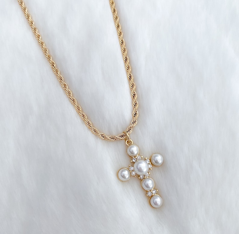 18k Gold Filled Pearl Cross Necklace Cross Necklace for Etsy