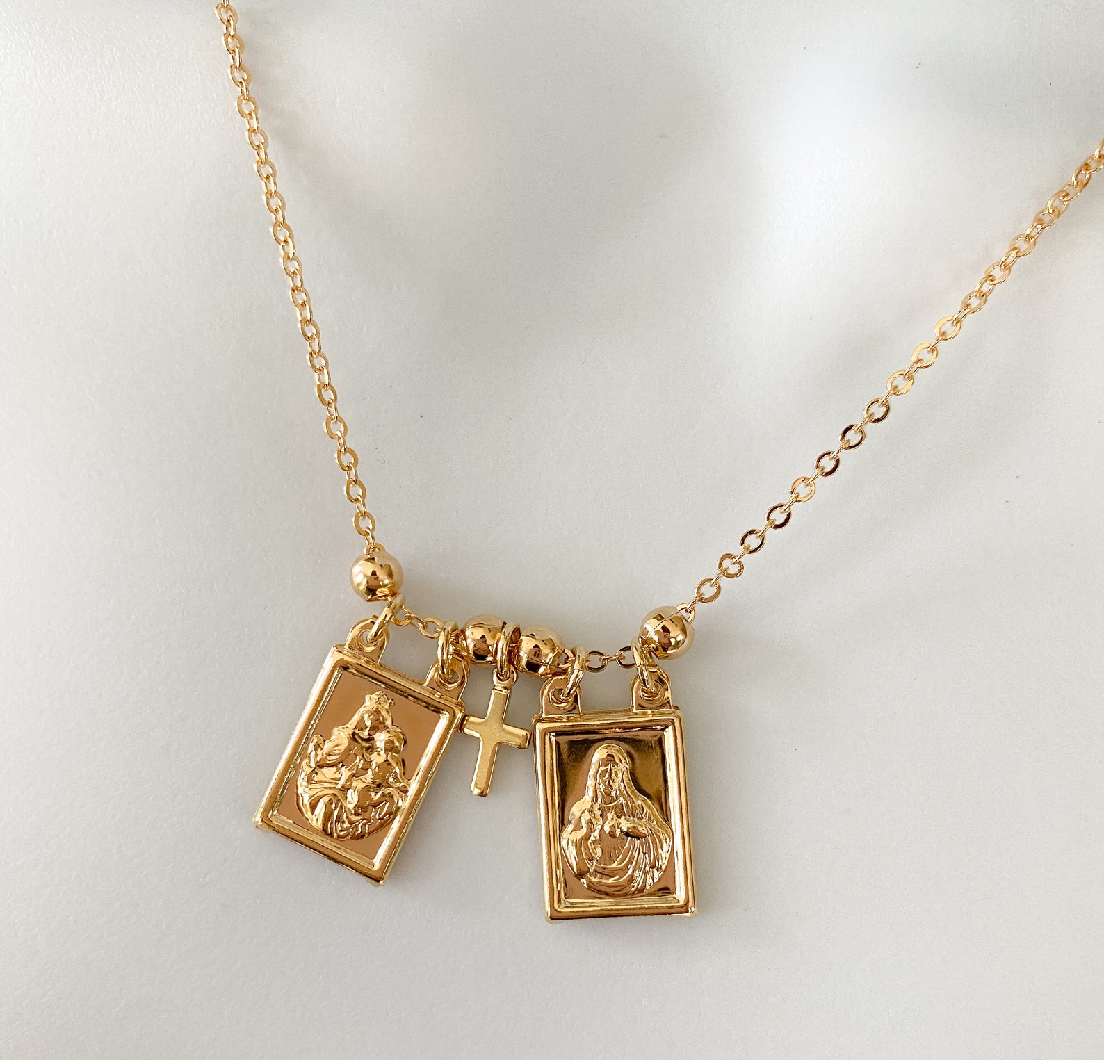 Gold filled scapular necklace Our Lady of Mount Carmel Etsy