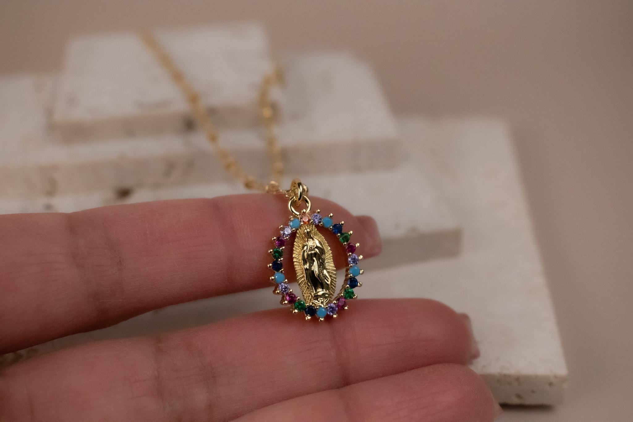 Gold Filled Our Lady of Guadalupe Necklace, Virgin Mary Necklace ...