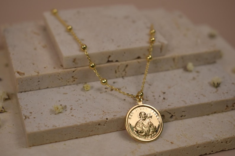 18k Gold Filled Saint Jude Necklace, San Judas Tadeo Necklace ...
