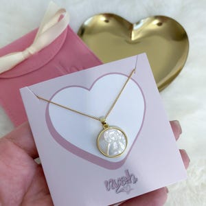 Mother of pearl guardian angel necklace, angel medal, angel necklace, religious necklace, catholic gift, catholic jewelry, Baptism gift
