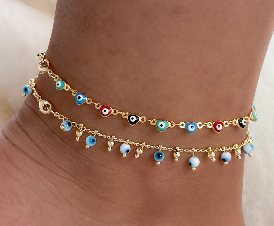 18k Gold Filled Evil Eye Anklet Evil Eye Adult Anklet Etsy