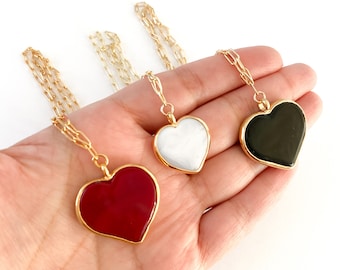Collar de oro con corazón rojo, dije de corazón rojo, joyería de amor, dije de corazón, regalo para mamá, collar de te amo, regalo del día de San Valentín