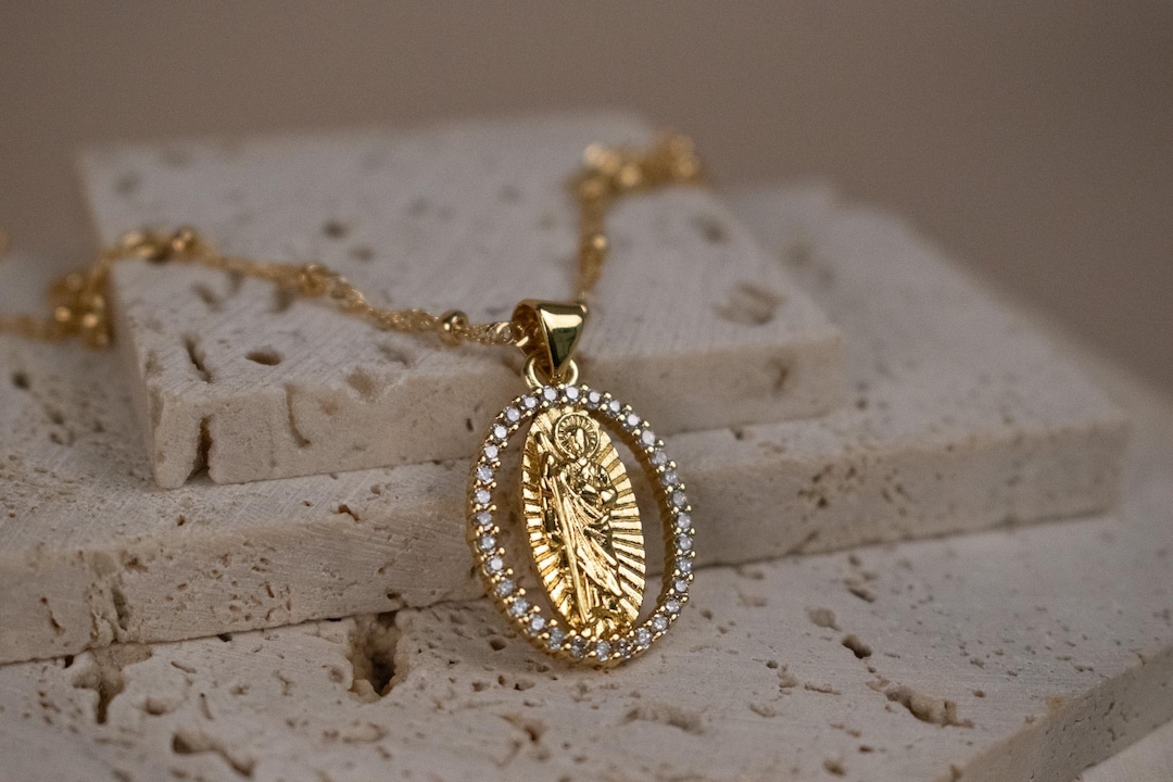 18k Gold Filled Saint Jude Necklace, San Judas Tadeo Necklace ...