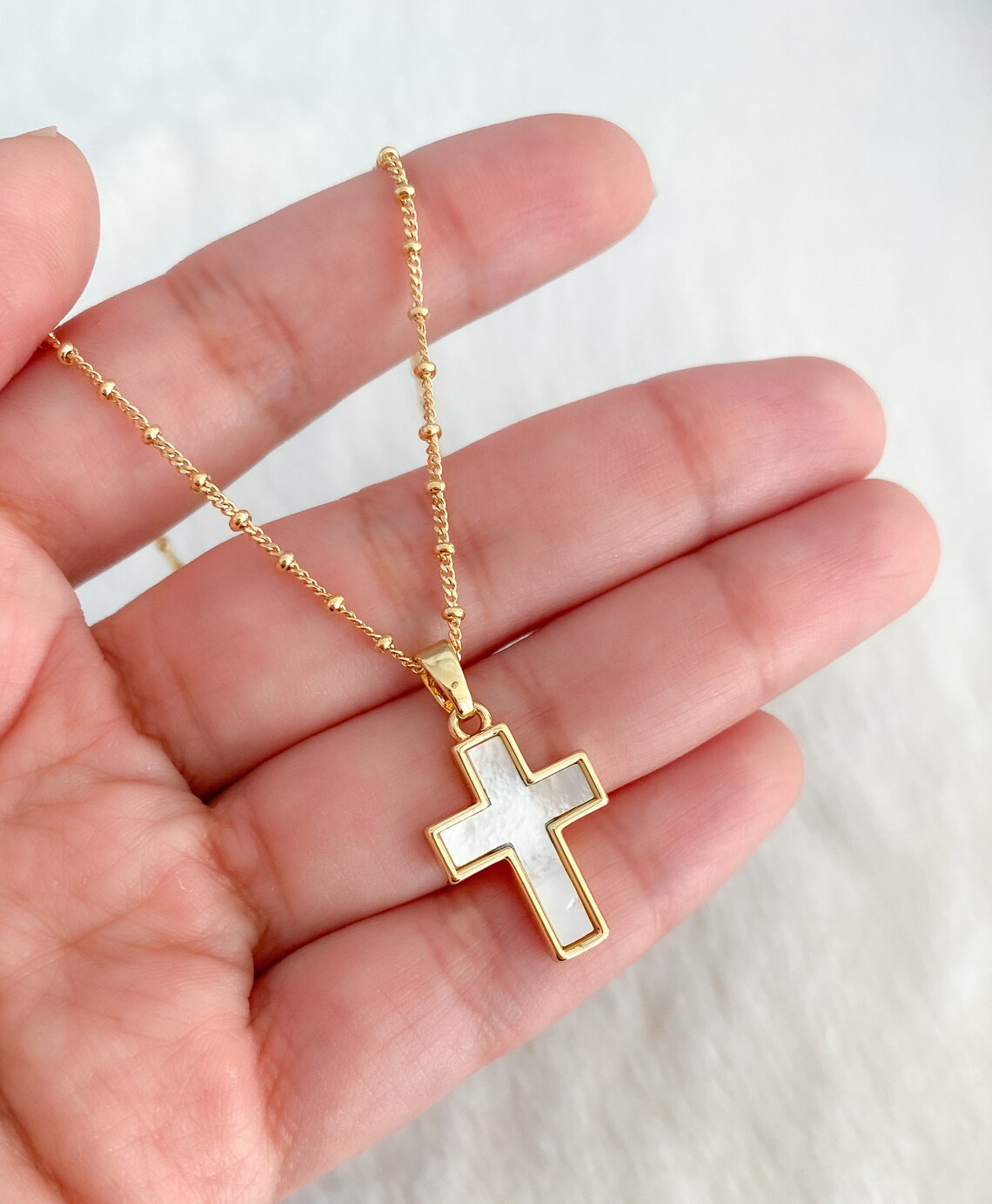 Mother of Pearl Cross Necklace Gold Cross Necklace Cross for Etsy