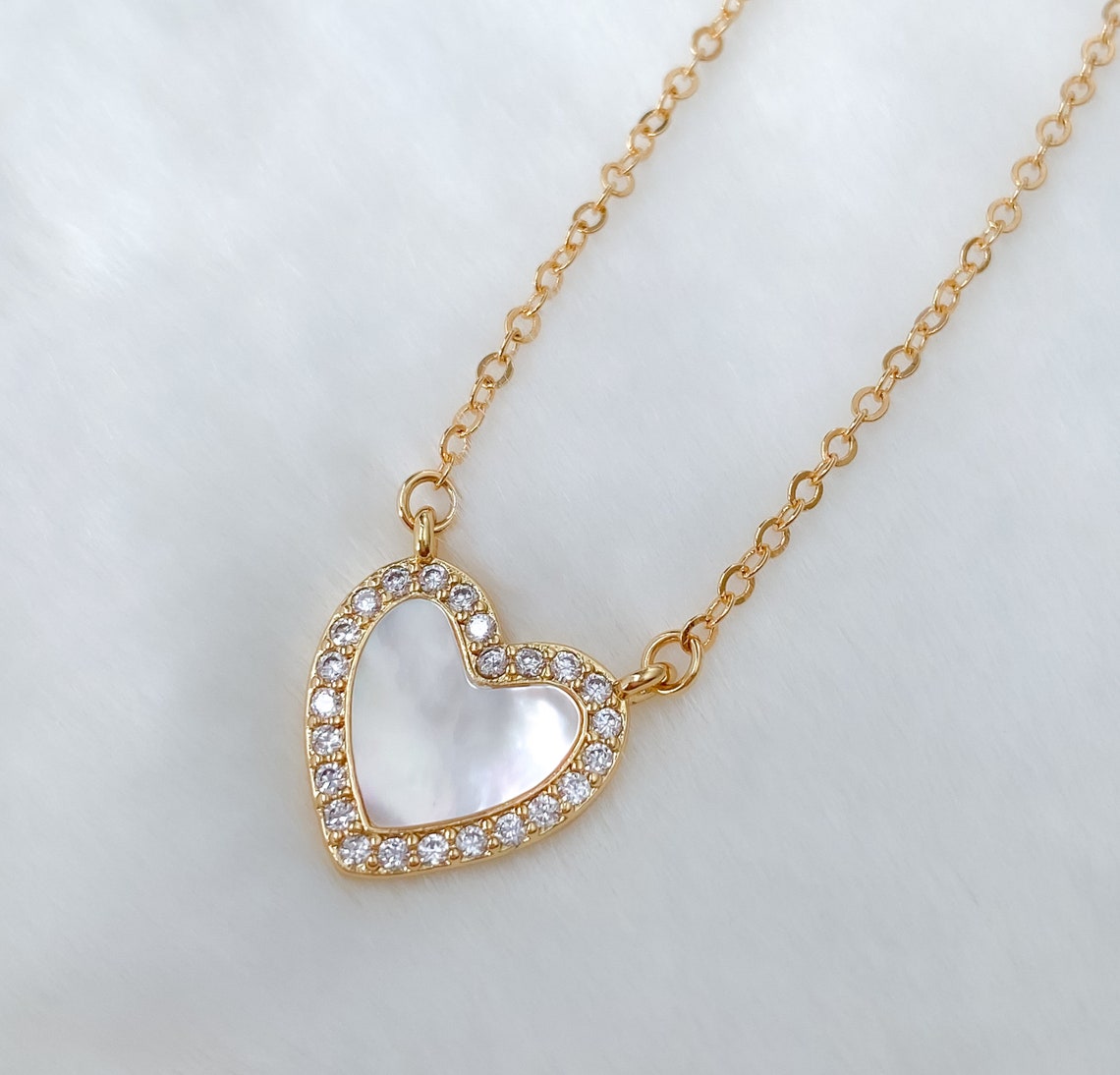 Heart Charm Necklace Mother of Pearl