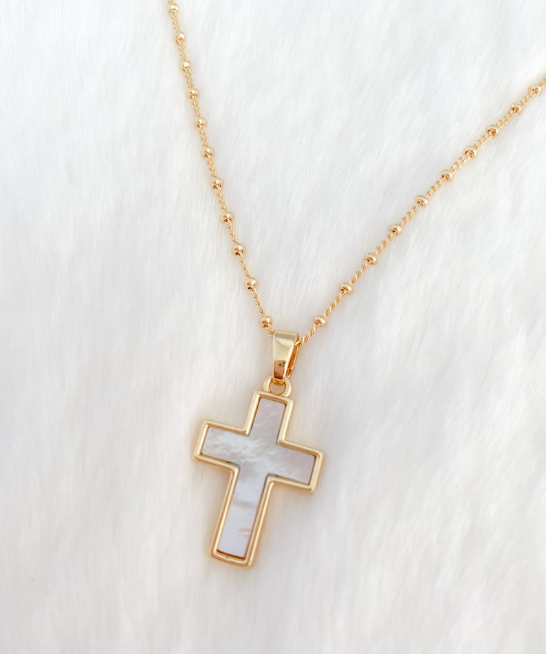 Mother of Pearl Cross Necklace Gold Cross Necklace Cross for Etsy
