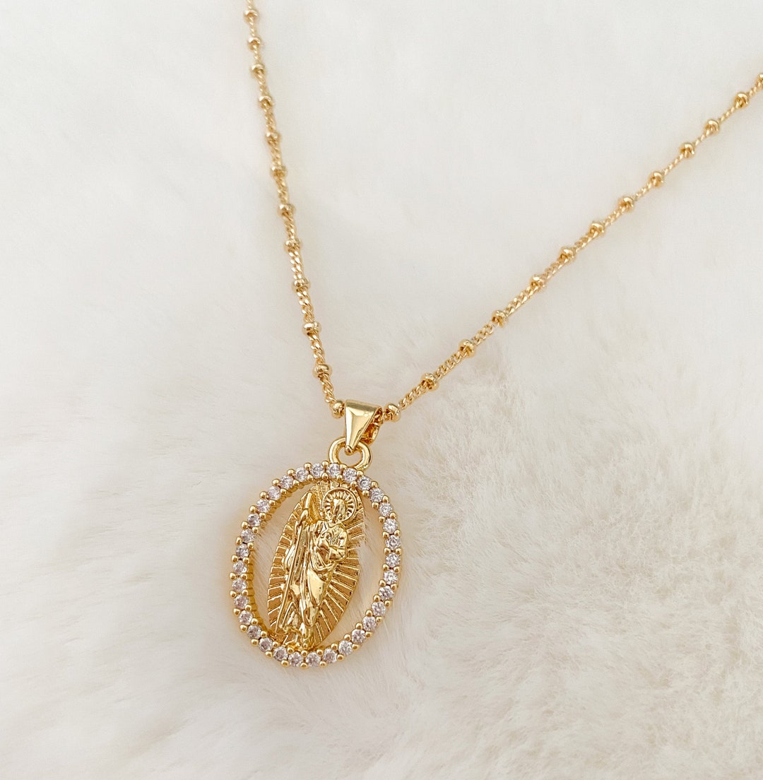 18k Gold Filled Saint Jude Necklace, San Judas Tadeo Necklace ...