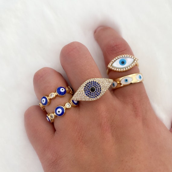 Zircon Turkey Round Evil Eye Rings For Women Adjustable Evil Eye Open Ring  Female Engagement Wedding Christams Jewelry Gift 2023