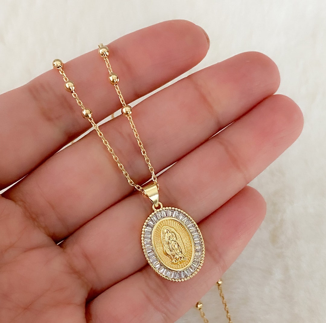 18k Gold Filled Virgin of Guadalupe Necklace, Our Lady of Guadalupe ...