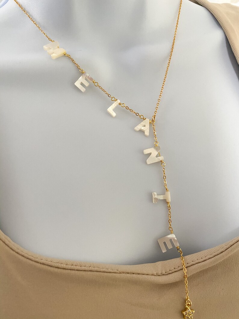 Mother of pearl name necklace custom name necklace | Etsy