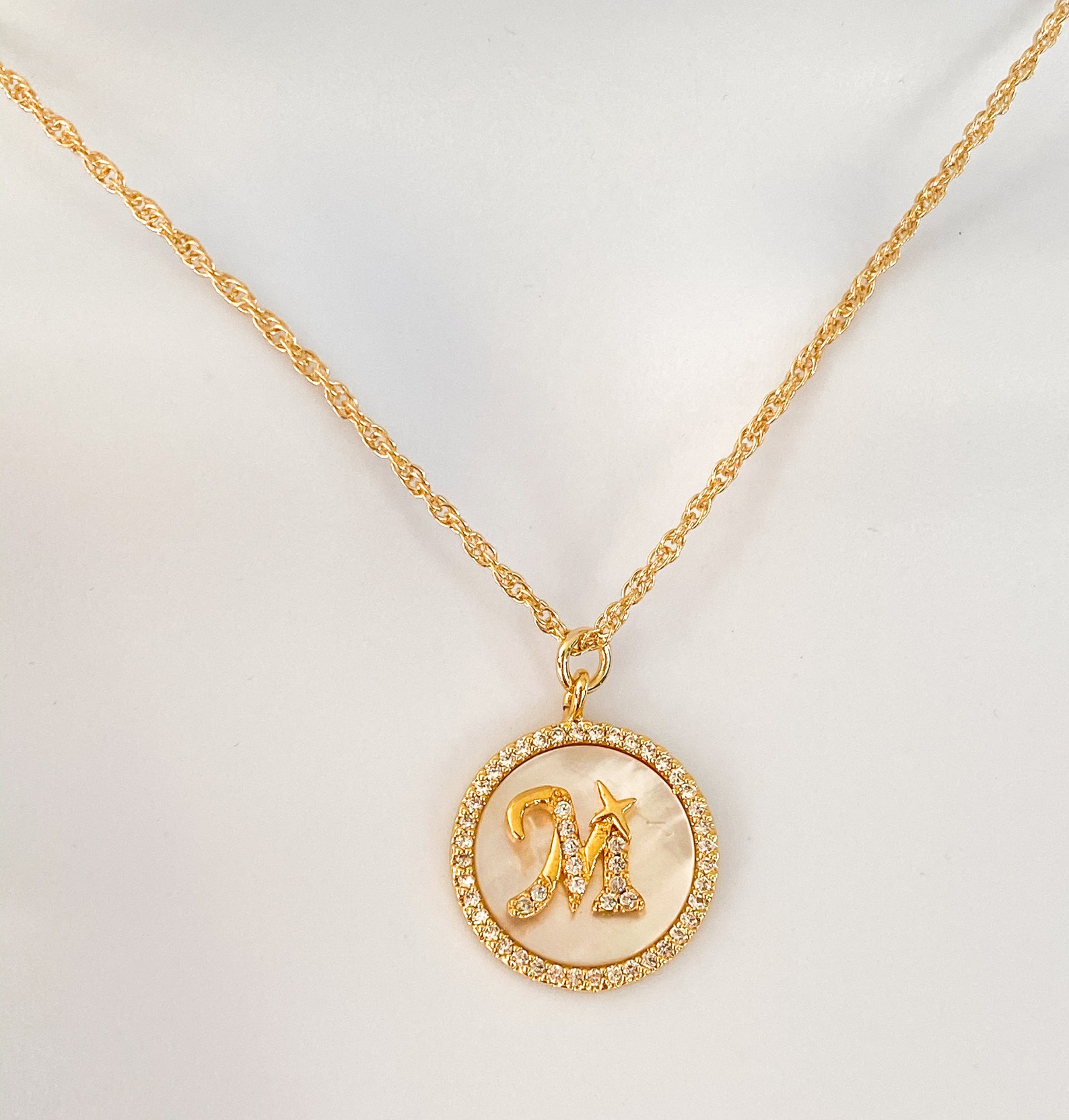 Mother of pearl initial necklace personalized jewelry letter Etsy