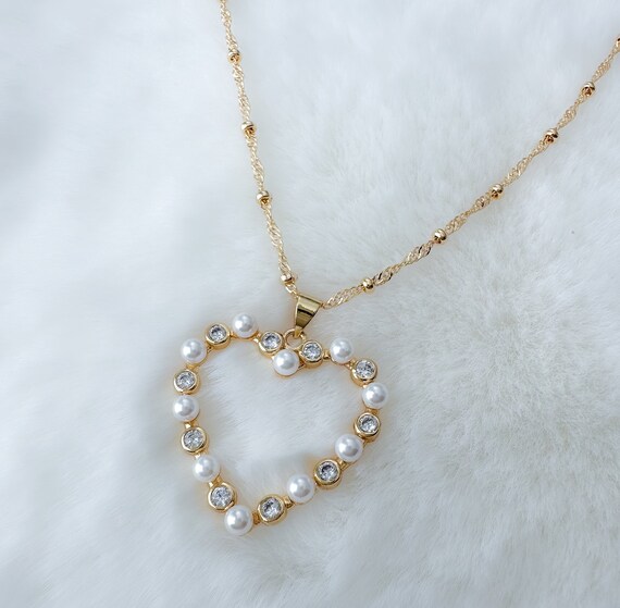Pearl Heart Necklace Valentine s Day Gift Coquette Jewelry