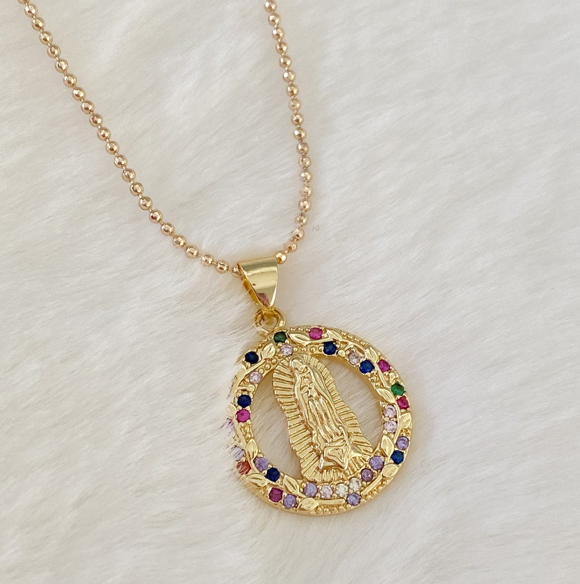 18k Gold Filled Our Lady of Guadalupe Necklace, Virgin Mary Necklace ...