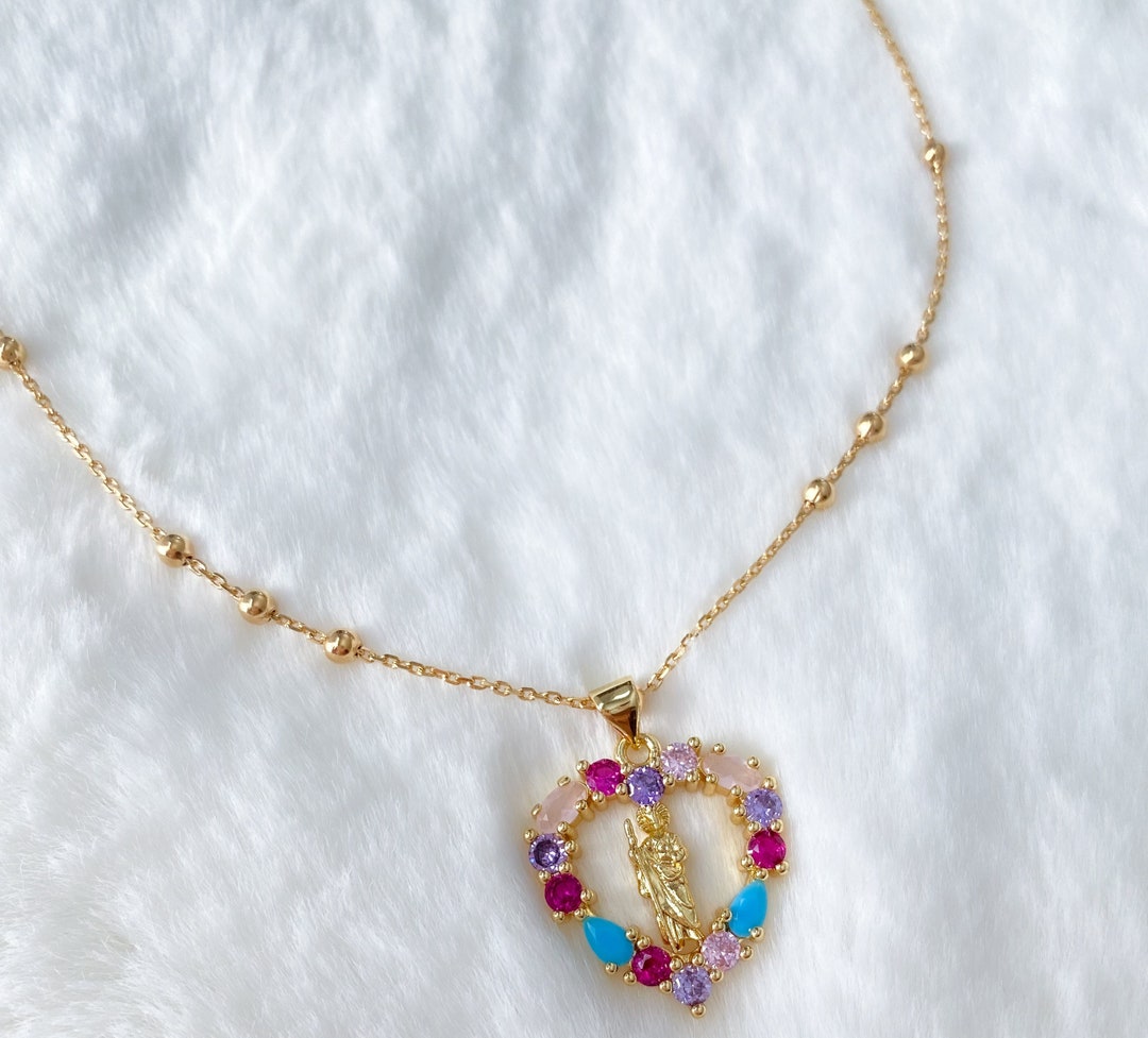 18k Gold Filled Saint Jude Necklace, San Judas Tadeo Necklace ...