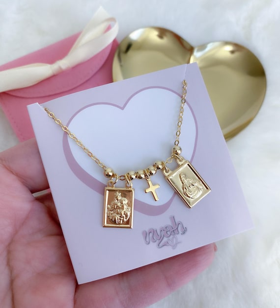 Gold Filled Scapular Necklace, Escapulario, Our Lady of Mount