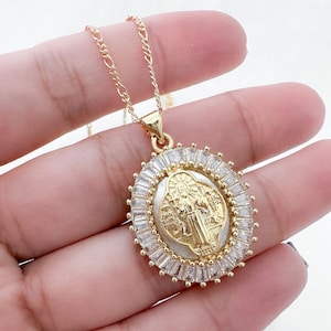 St Benedikt Medaille Halskette, katholischer Schmuck, katholische Geschenke, religiöser Schmuck, Schutzamulett, San Benito Abad, Schutzhalskette