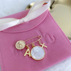 Broche de ángel de la guarda personalizado, imperdible de ángel de la guarda, broche dorado, regalo de bautismo para bebé, regalo de baby shower, broche para recién nacido