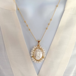 Mother of Pearl Virgen De Guadalupe Necklace, 18k Gold Filled Virgin ...