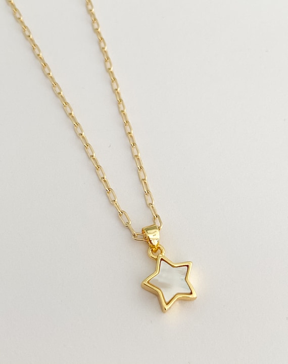 Mother of Pearl Tiny Star Necklace, 18k Gold Filled
