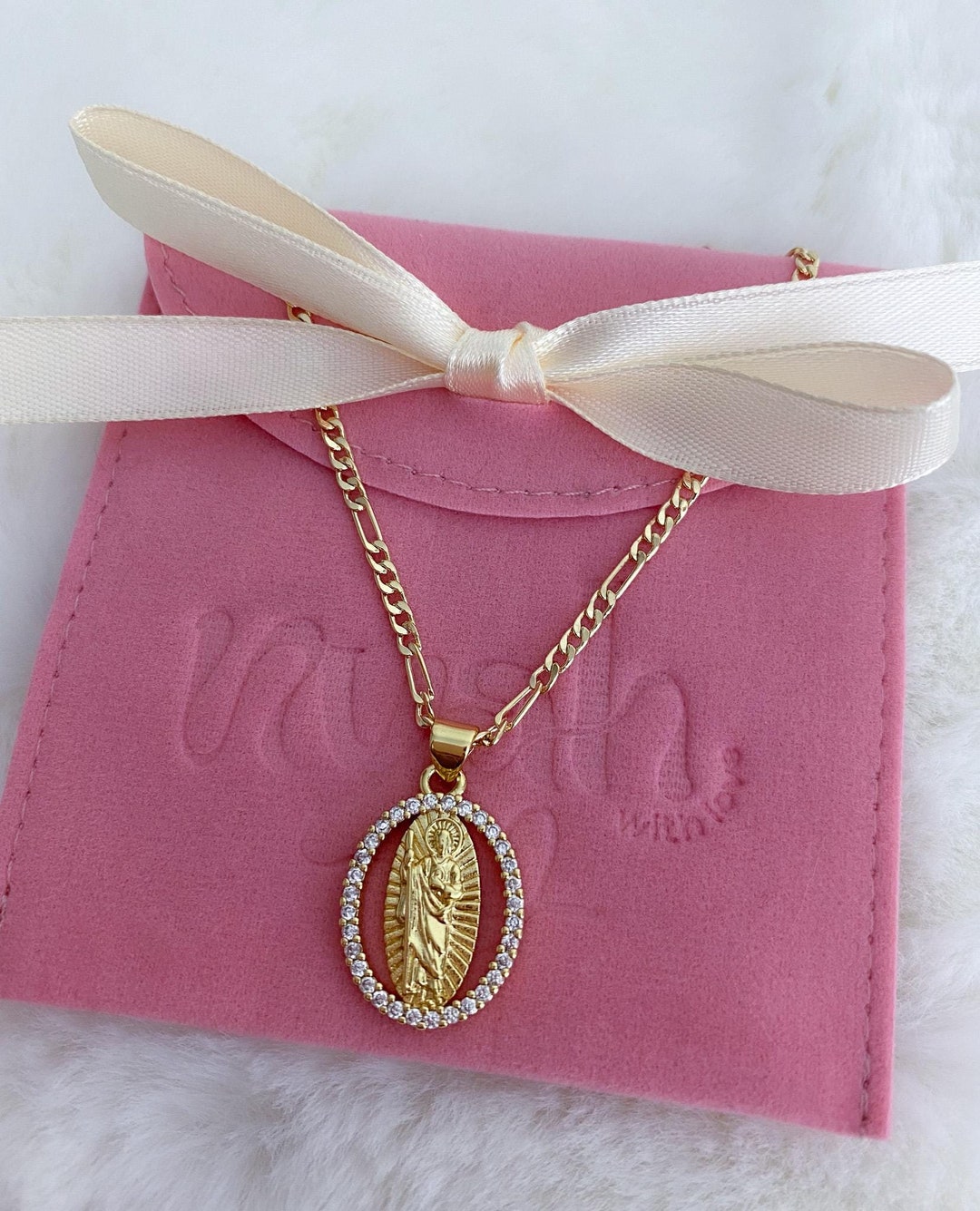 18k Gold Filled Saint Jude Necklace, San Judas Tadeo Necklace ...