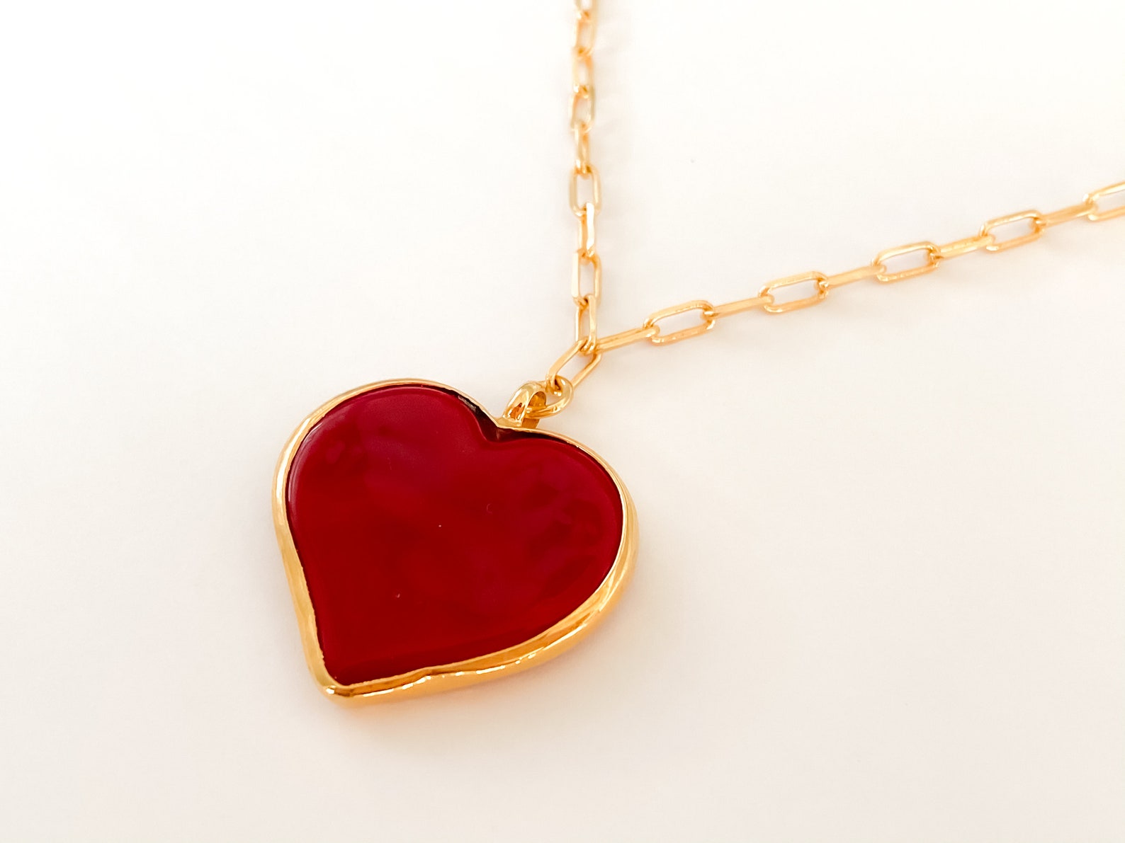 Red Heart Gold Necklace Red Heart Charm Love Jewelry Heart Etsy