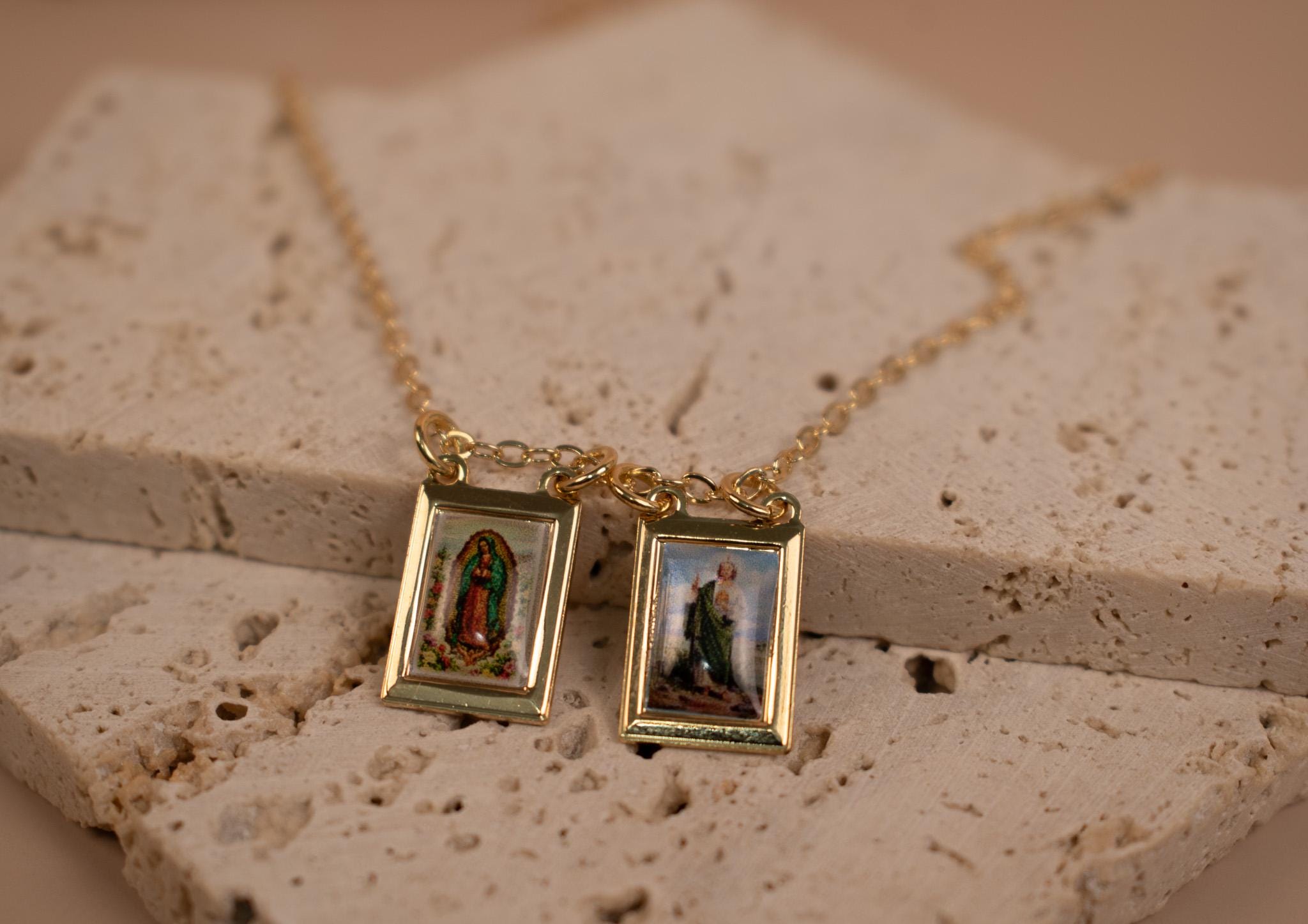 Gold Filled Scapular Necklace, Our Lady of Guadalupe & St Jude Medal,…