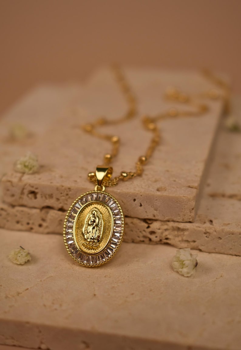 18k Gold Filled Virgin of Guadalupe Necklace, Virgin Mary Necklace ...