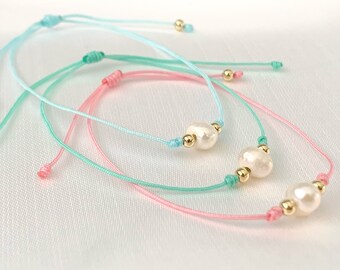 Single freshwater pearl bracelet, pearl jewelry, string pearl bracelet, cotton pearl bracelet, matching bracelets