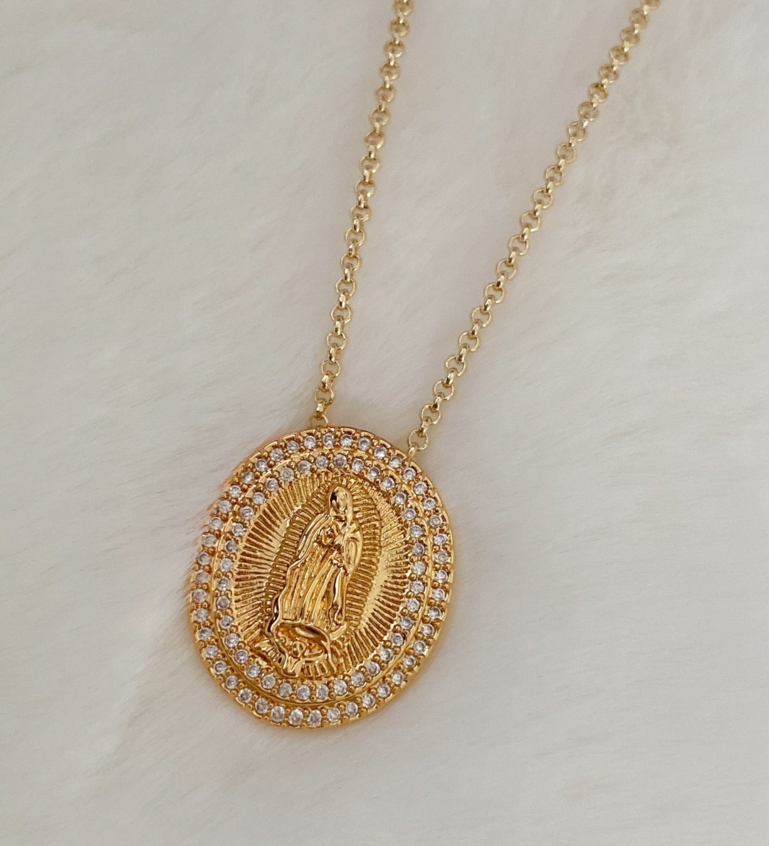 18k Gold Filled Virgin of Guadalupe Necklace, Virgin Mary Necklace ...
